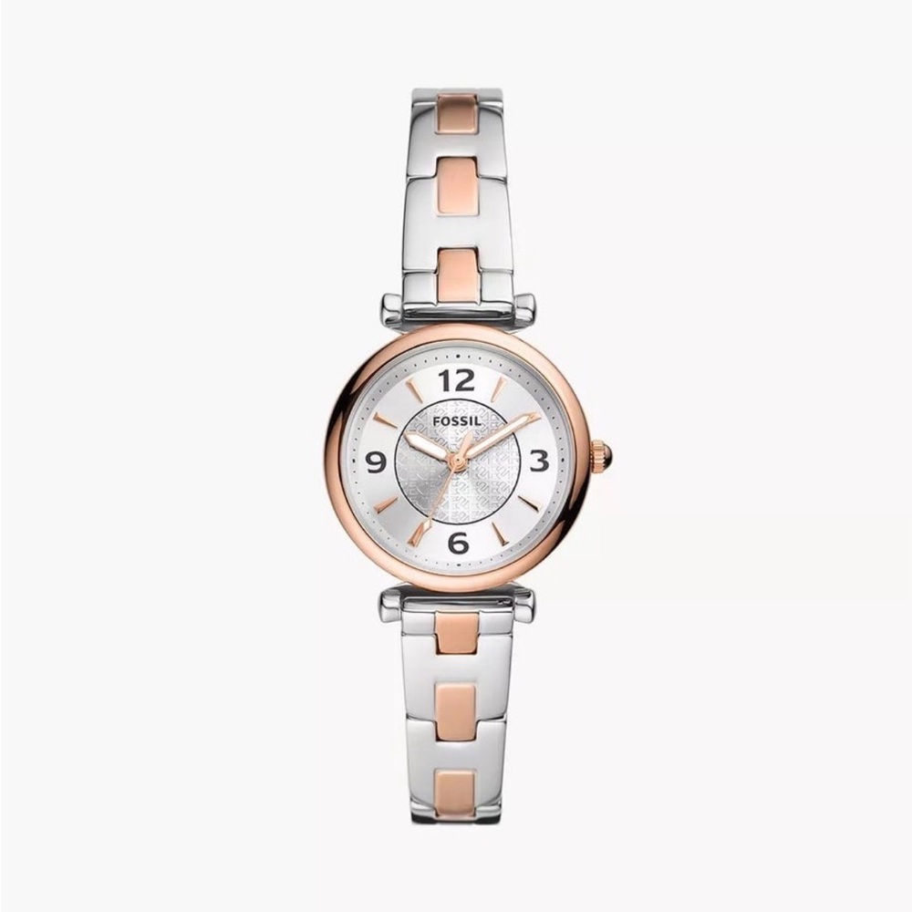 Fossil Women's Carlie Three-Hand Two-Tone Rose Gold/Silver Stainless Steel Watch